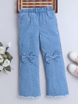 Bright Star Kids Wear - Denim Straight Jeans Pant With Bows For Girls - Blue