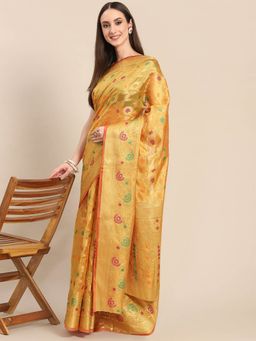 Odette - Yellow Woven Organza Saree with Unstitched Blouse