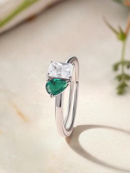 Ornate Jewels - 925 Silver Pear Green Emerald Toi Et Moi Adjustable Ring For Women & Girls (Adjustable)