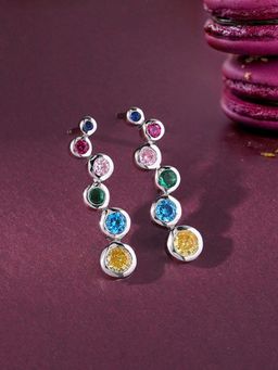 Ornate Jewels - 925 Silver Round Multi Stone Diamond Look Earring for Women and Girls