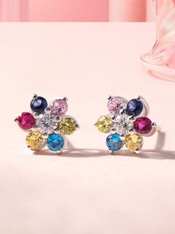 Ornate Jewels - 925 Silver Round Multi Stone Stud Lollipop Earring For Women & Girls
