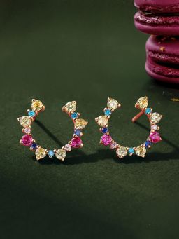 Ornate Jewels - 925 Silver 18K Gold Plated Multi Stone Crescent Moon Earring for Women and Girls