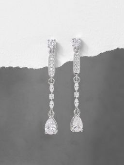 Ornate Jewels - 925 Silver Pear White American Diamond Dangle Earring for Women and Girls
