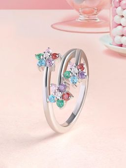 Ornate Jewels - 925 Silver Round Multi Stone Flower Pops Lollipop Ring for Women & Girls