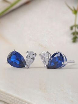 Ornate Jewels - Toi Et Moi 925 Silver Blue Sapphire Stud Earring for Women & Girls (Free Size)