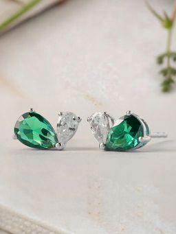 Ornate Jewels - Toi Et Moi 925 Silver Green Emerald Stud Earring for Women & Girls (Free Size)