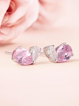 Ornate Jewels - Toi Et Moi 925 Silver Pink American Diamond Stud Earring for Women & Girls (Free Size)