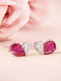 Ornate Jewels - Toi Et Moi 925 Silver Red Ruby Stud Earring for Women & Girls (Free Size)