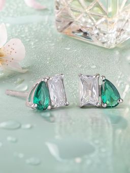 Ornate Jewels - Toi Et Moi 925 Silver Green Emerald Stud Earring for Women & Girls (Free Size)