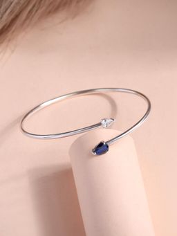 Ornate Jewels - 925 Silver Rhodium Plated Blue Sapphire Toi ET Moi Flexibel Bangle for Women & Girls