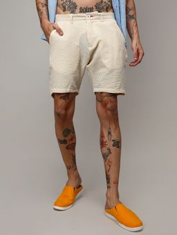 Campus Sutra - Mens Seersucker Stripe Yellow Shorts