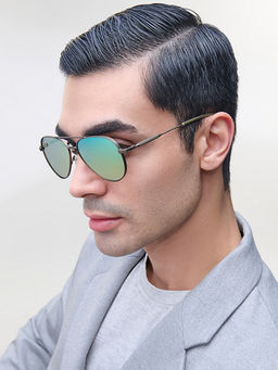 Lenskart STUDIO - Green Mid Gunmetal Full Rim Aviator STUDIO METAL SUN LKS000454 Sunglasses
