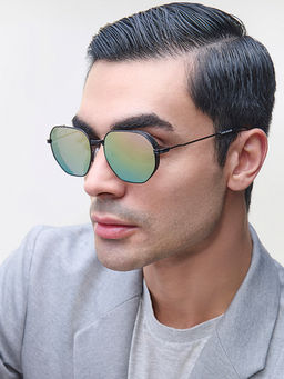 Lenskart STUDIO - Green Mirror Black Full Rim Geometric Lenskart STUDIO METAL SUN LKS000459 Sunglasses