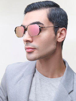 Lenskart STUDIO - Orange Mirror Dark Gunmetal Full Rim Geometric STUDIO METAL SUN LKS000460 Sunglasses