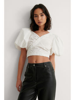 NA-KD - Puff Sleeve Elastic Top-white