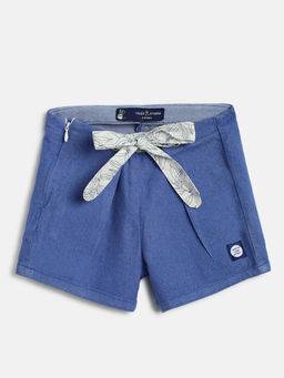 Tales & Stories - Girls Blue Cotton Blend Regular Fit Solid Shorts