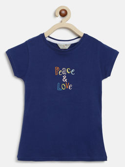 Tales & Stories - Girls Navy Blue Cotton Blend T-shirt