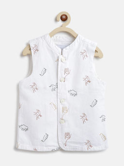 Tales & Stories - Boy White Cotton Embroidered Nehru Jacket