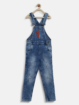 Tales & Stories - Boys Blue Regular Fit Cotton Embroidery Dungaree