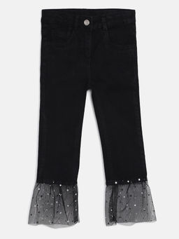 Tales & Stories - Girls Black Skinny Fit Lycra Net Trousers