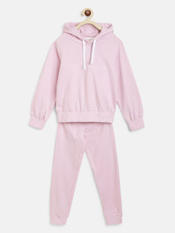 Tales & Stories - Solid Pink Poly Cotton Sweatshirt & Joggers (Set of 2)