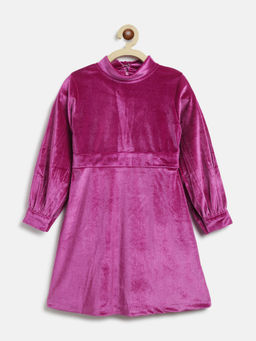 Tales & Stories - Baby Girls Solid Dark Pink Polyester Full Sleeved Dress