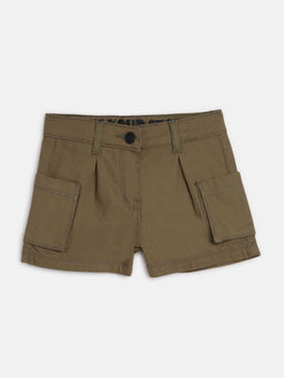 Tales & Stories - Girls Olive Cotton Regular Fit Solid Shorts