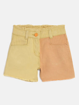Tales & Stories - Girls Yellow & Rust Cotton Regular Fit Shorts