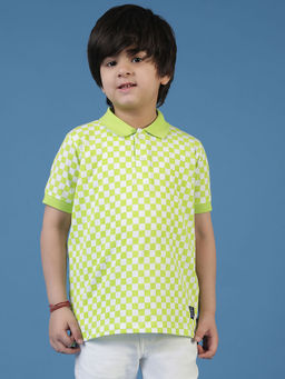 Tales & Stories - Green Neon Checkered Polo T-Shirt for Boys