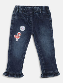 Tales & Stories - Girls Dark Blue Relaxed fit Lycra Solid Jeans