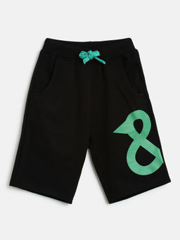 Tales & Stories - Boys Black Cotton Blend Regular Fit Printed Bermuda