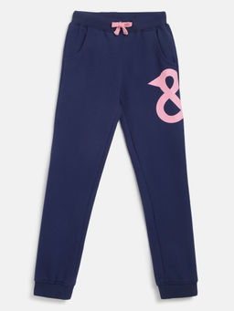 Tales & Stories - Girls Navy Blue Cotton Blend Regular Fit Washed Jogger