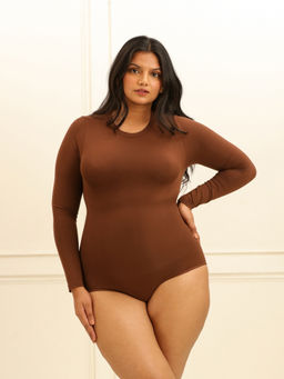 Underneat - Women Long Sleeve Bodysuit Shapewear Brown