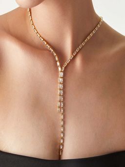 AQUASTREET - Tassel Zircon Lariat Necklace for Women Anti-Tarnish Waterproof 18K Gold Plated