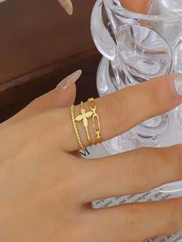 AQUASTREET - Leaf Layered Stacking Ring for Women Anti-Tarnish Waterproof 18K Gold Plated