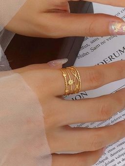 AQUASTREET - Hollow Quad Layer Ring for Women Anti-Tarnish Waterproof 18K Gold Plated
