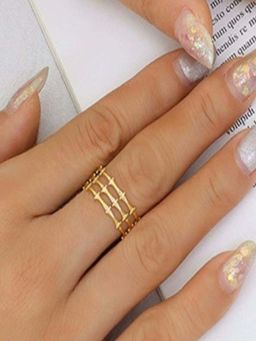 AQUASTREET - Segmented Triple Band Ring for Women Anti-Tarnish Waterproof 18K Gold Plated