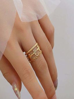 AQUASTREET - Floral Triple Layer Ring for Women Anti-Tarnish Waterproof 18K Gold Plated