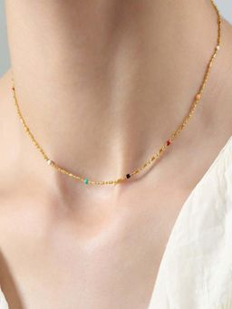 AQUASTREET - Beaded Chain Choker Necklace for Women Anti-Tarnish Waterproof 18K Gold Plated
