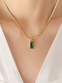 AQUASTREET - Emerald Pendant Necklace for Women Anti-Tarnish Waterproof 18K Gold Plated