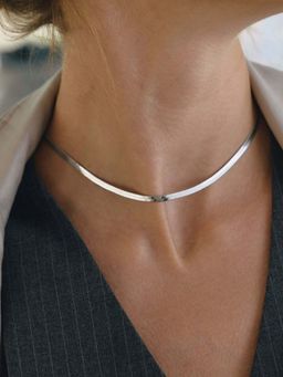 AQUASTREET - Snake Chain Choker Necklace Rhodium Plated for Women Anti-Tarnish Waterproof