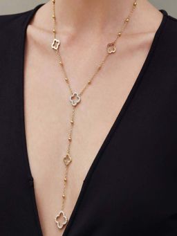 AQUASTREET - Clover Zircon Lariat Necklace for Women Anti-Tarnish Waterproof 18K Gold Plated