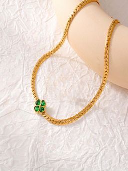 AQUASTREET - Clover Glass Pendant Necklace for Women Anti-Tarnish Waterproof 18K Gold Plated
