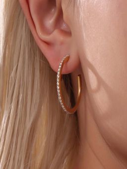 AQUASTREET - White Zircon Hoop Earrings for Women Anti-Tarnish Waterproof 18K Gold Plated