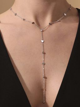 AQUASTREET - Heart Zircon Lariat Necklace Rhodium Plated for Women Anti-Tarnish Waterproof