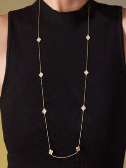 AQUASTREET - Flower Sweater Chain Necklace for Women Anti-Tarnish Waterproof 18K Gold Plated