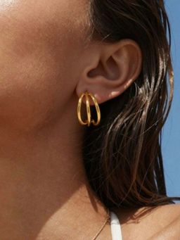 AQUASTREET - Triple Line Hoop Earrings for Women Anti-Tarnish Waterproof 18K Gold Plated