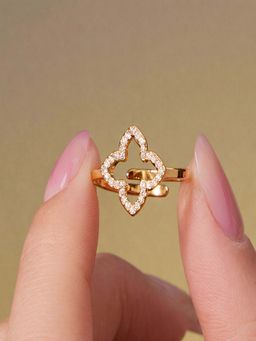 AQUASTREET - Cutout Clover Zircon Ring for Women Anti-Tarnish Waterproof 18K Gold Plated