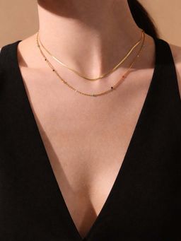 AQUASTREET - Set of 2 - 18K Gold Plated Waterproof Anti-Tarnish Bead Necklace & 2mm Chain