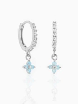 AQUASTREET - Blue Zircon Floral Hoop Drop Earrings Silver Plated Anti-Tarnish